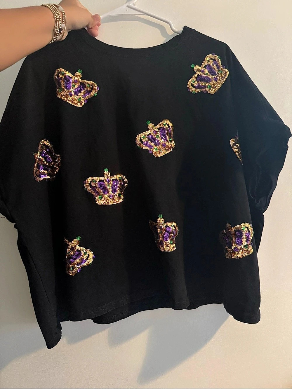Women's Black Embellished Short Sleeve Top
